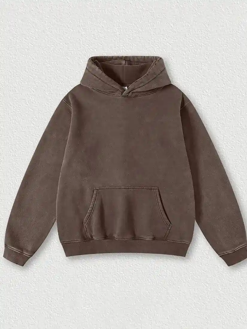 Heavyweight Washed Velvet Hooded Sweatshirt in brown