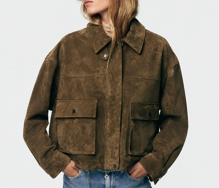 Retro Leather Bomber Jacket in rich brown leather
